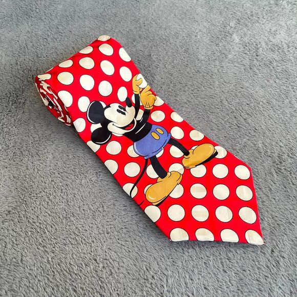 Mickey & Co Altas Design Red White Polka Dots Mickey Mouse Necktie - Picture 3 of 7